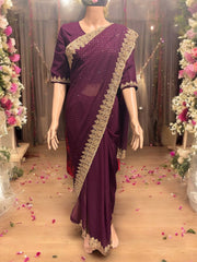 Traditional Purple Party Wear Stonework Saree with Ready Blouse , 023 - Saree Ghor Charlotte