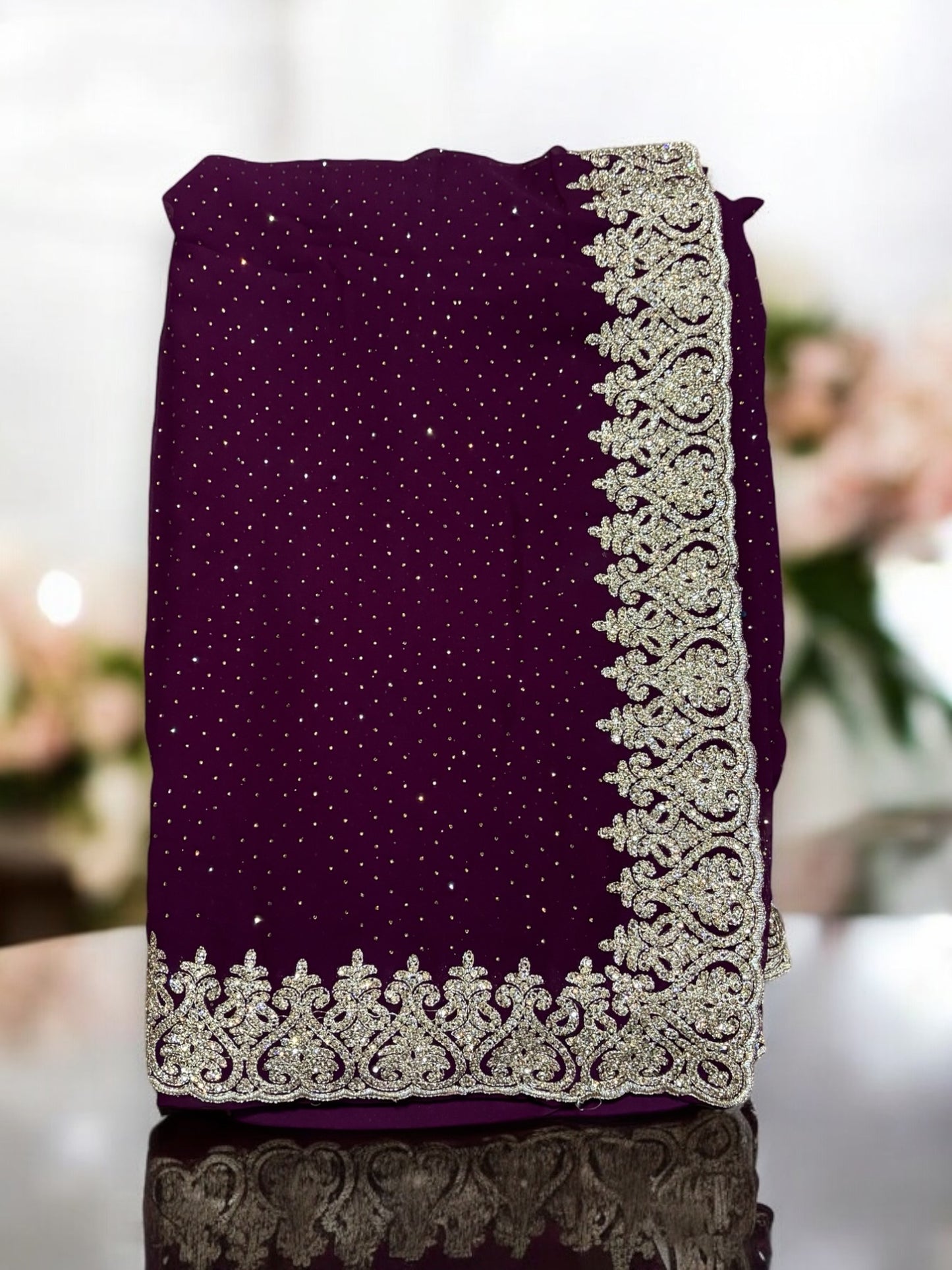 Traditional Purple Party Wear Stonework Saree with Ready Blouse - 023 - Saree Ghor Charlotte