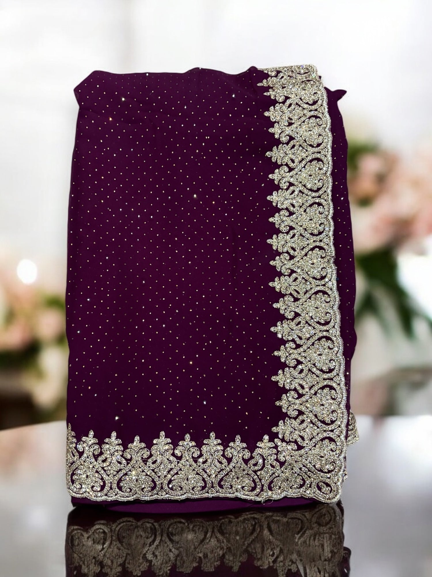 Traditional Purple Party Wear Stonework Saree with Ready Blouse - 023 - Saree Ghor Charlotte