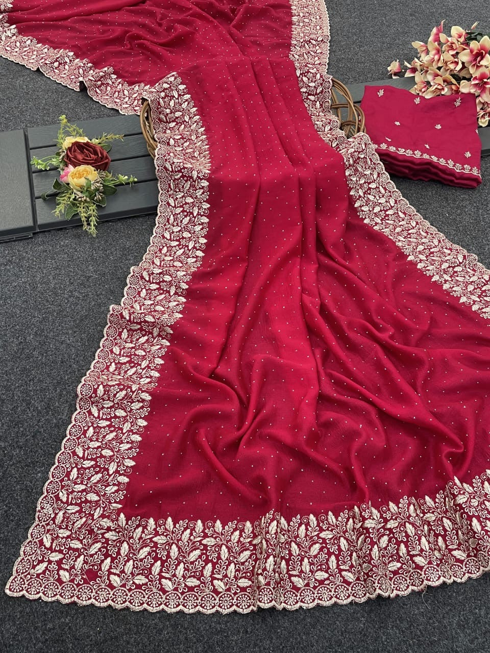 Vichitra Silk Traditional Designer Saree, Cultural Wear for Women, 223 - Saree Ghor Charlotte
