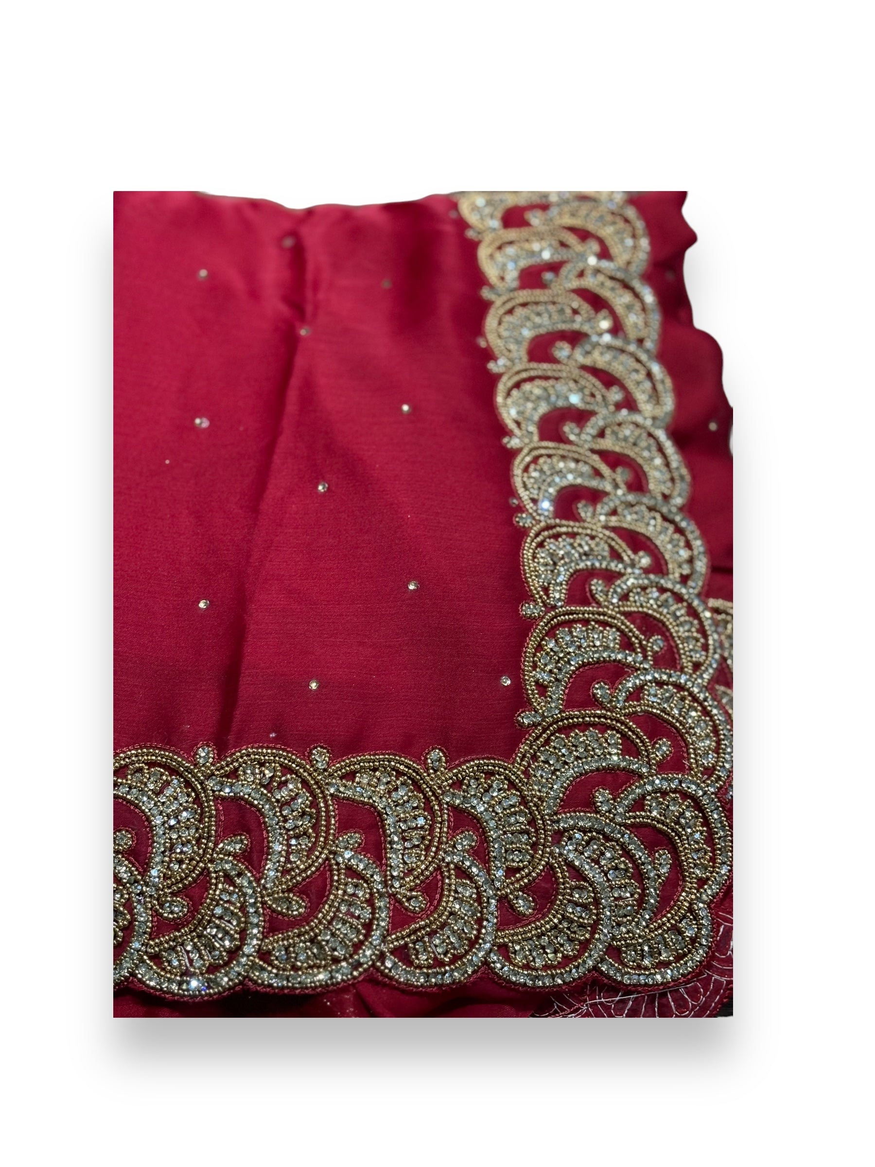 Wine Red, Designer Handwork Saree With Stones, Indian Cultural Wear for Women - Saree Ghor Charlotte