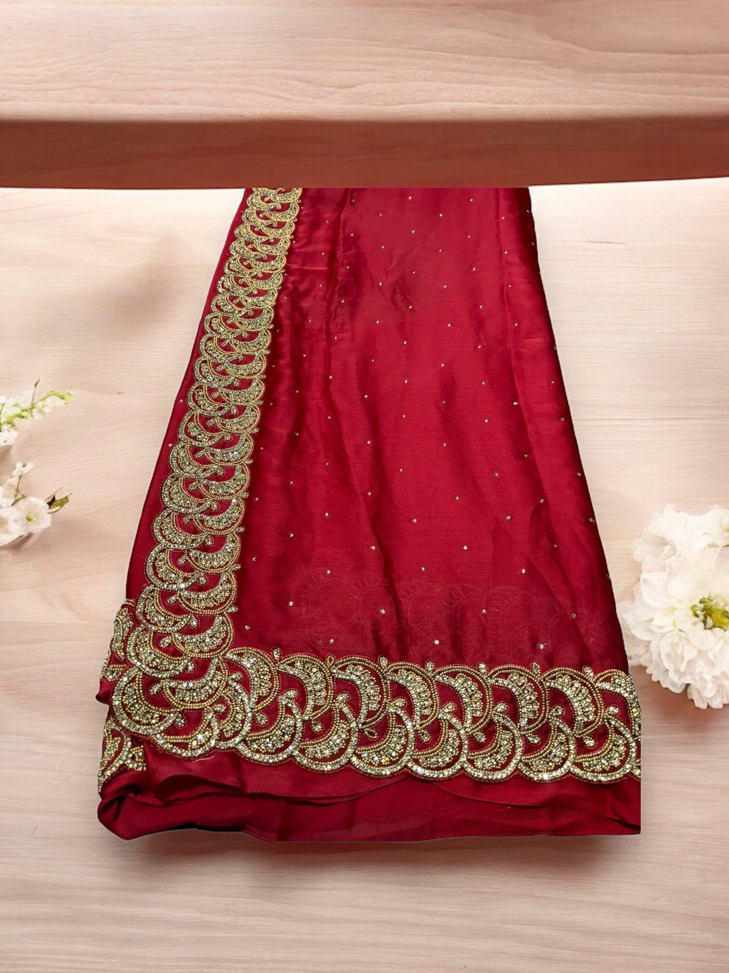 Wine Red- Designer Handwork Saree With Stones- Indian Ethnic Wear for Women - Saree Ghor Charlotte