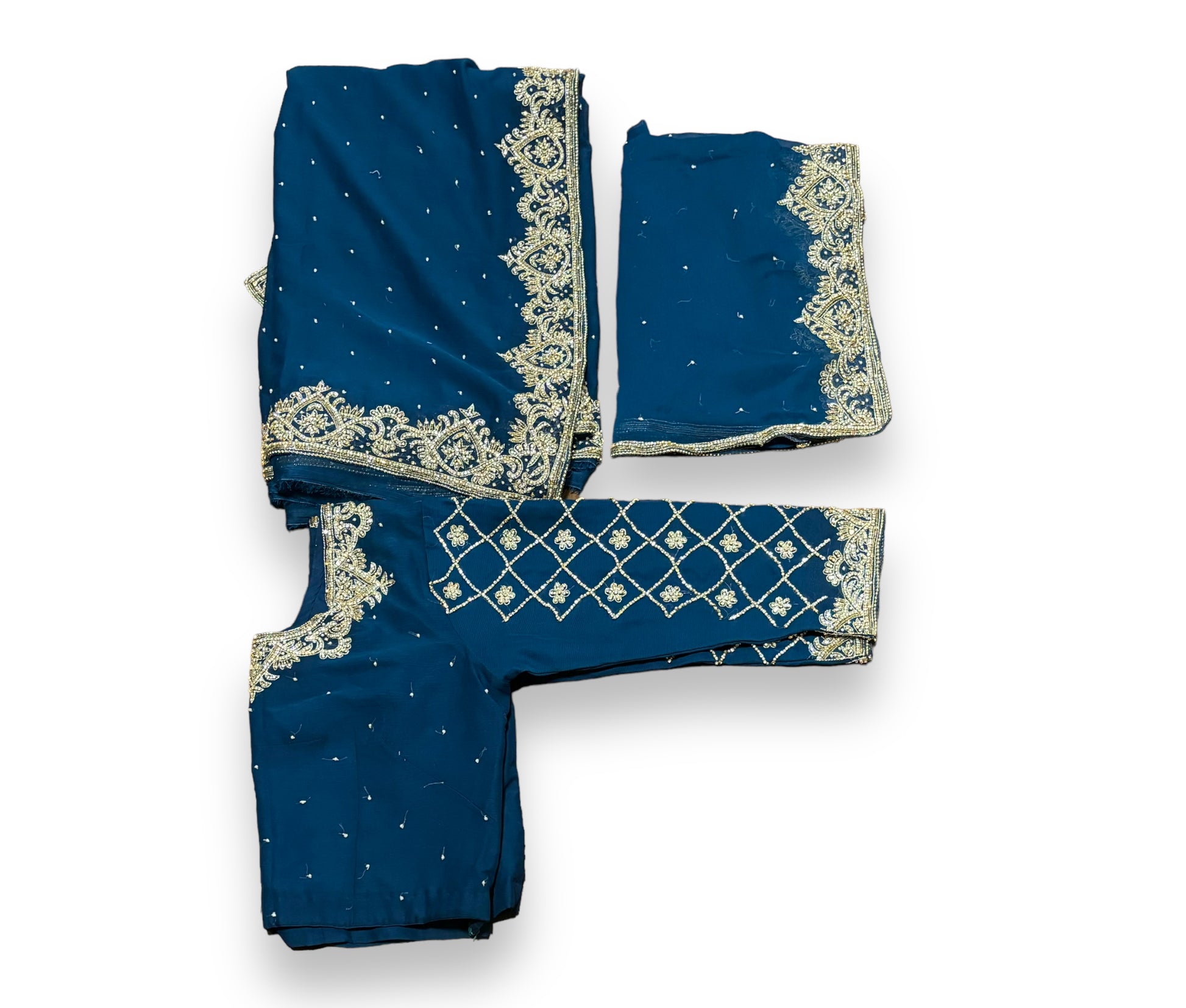 Designer Saree with Dupatta by Saree Ghor Charlotte, featuring intricate handwork and a 40-size blouse for elegant ethnic wear.