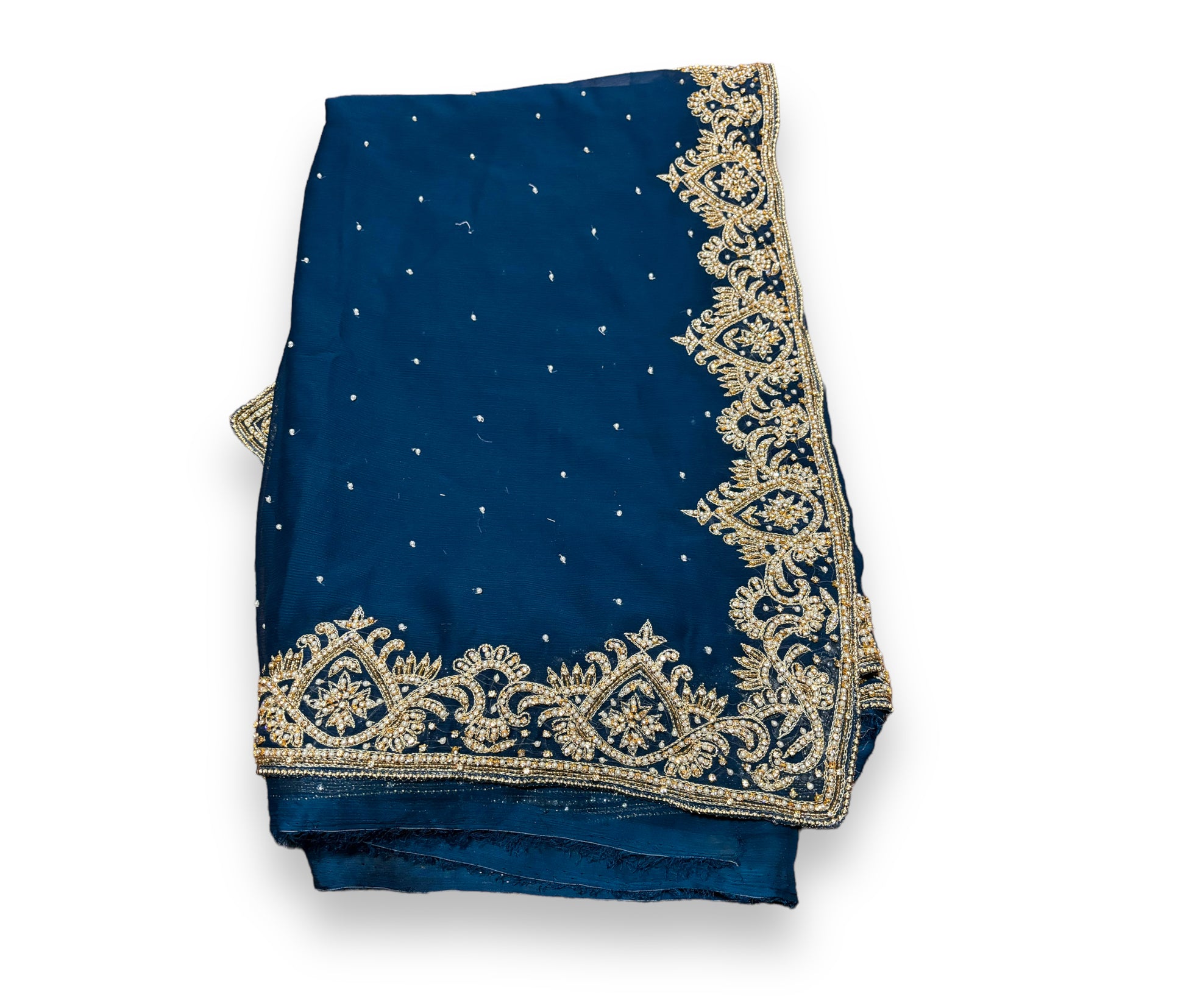 Designer handwork saree with dupatta ensemble by Saree Ghor Charlotte, featuring intricate embroidery and a matching blouse for women.
