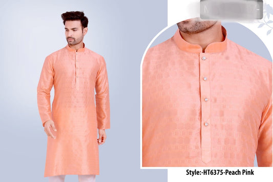 Peach Pink Stylish Men's Silk Kurta Pajama