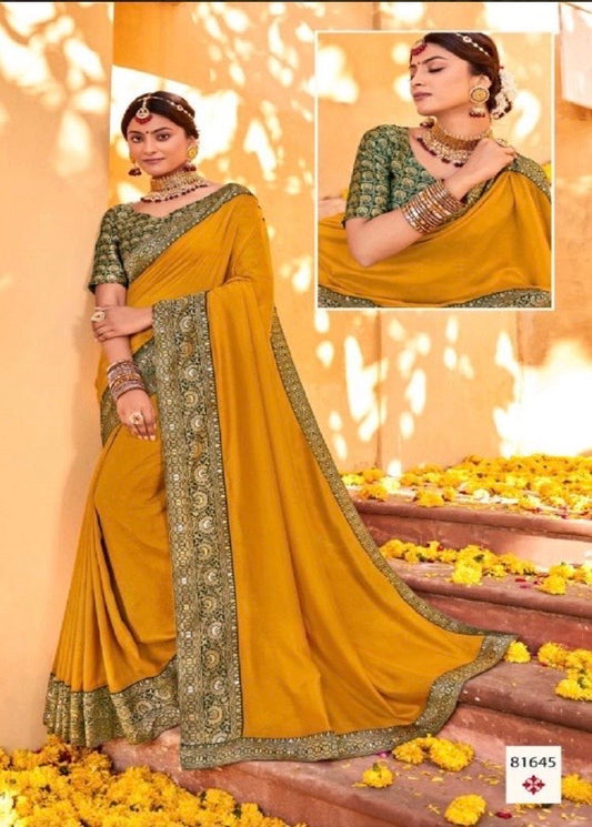 Yellow Wedding Wear Silk Saree Set with Ready Blouse