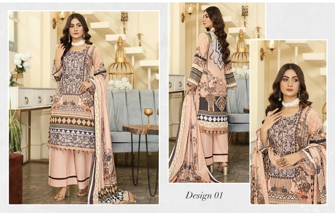 Luxurious Embroidered Haya Designer Linen Pakistani Dress -01