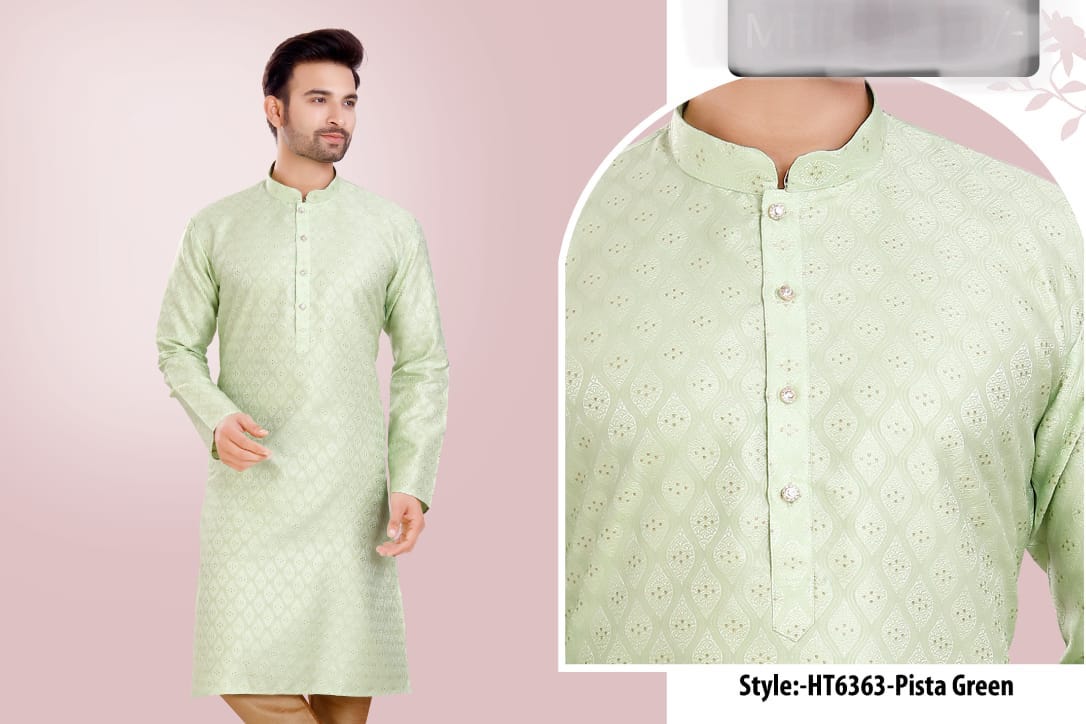 Pista Green Stylish Men's Silk Kurta Pajama