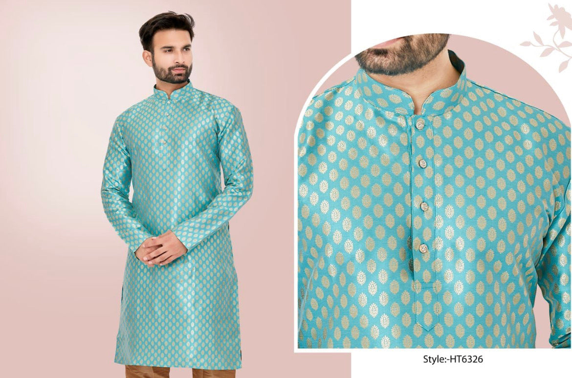 Blue Luxurious Silk Kurta Pajama for Men- 6338