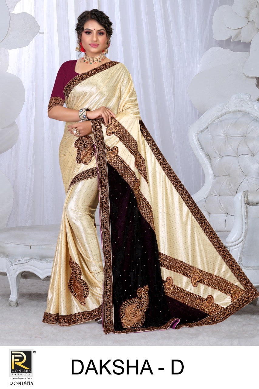 Elegant Ronisha Daksha - Heavy Lycra Embroidery Festive Wear Saree: Embrace Opulence and Style - D