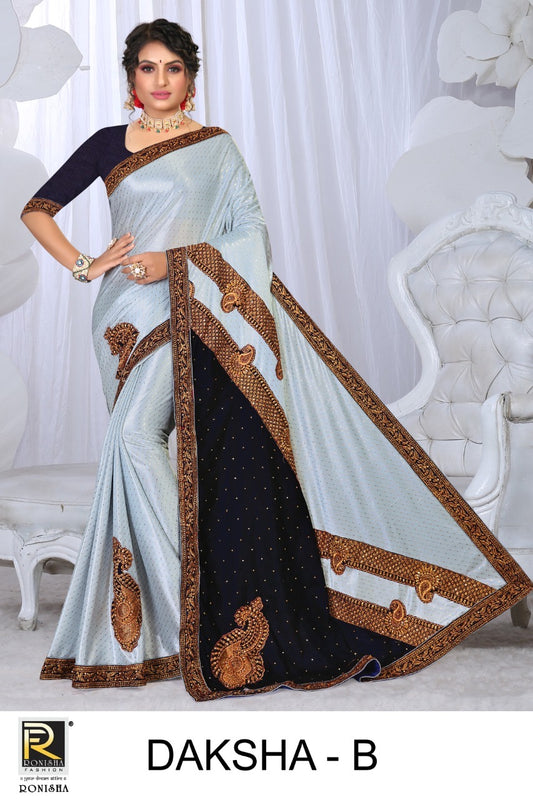 Ronisha Daksha - Heavy Lycra Embroidery Festive Wear Saree - B