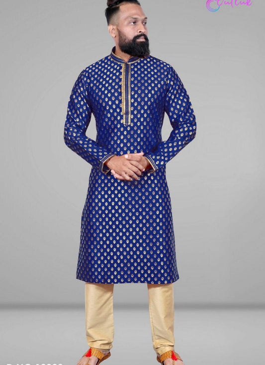 Blue Designer Party Wear Jacquard Silk Kurta Pajama: A Stylish Statement for Special Occasions