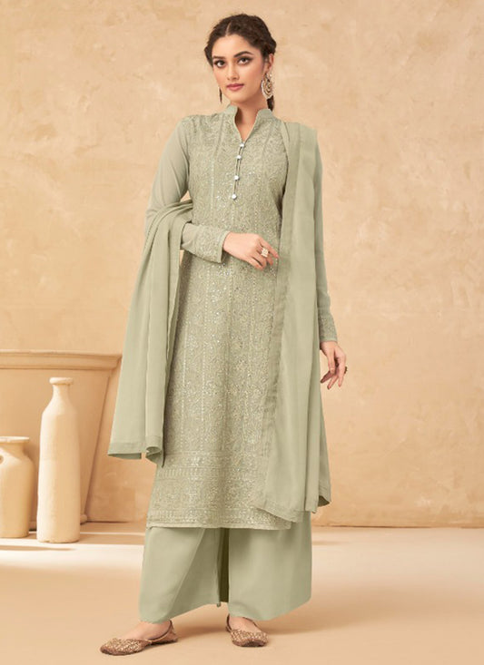Light Green Faux Georgette Lucknowi Work Salwar Suit - Elegance Redefined