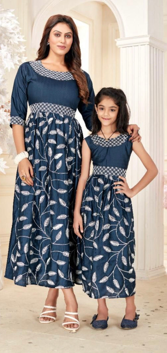 Ethereal Elegance: Girls' Traditional Gown with Embroidered Details- B