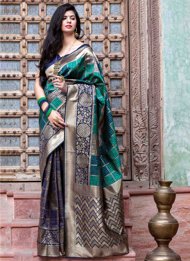 Navy Blue - Banarasi Silk - Traditional Wear Weaving Saree