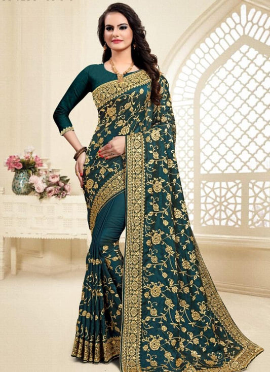 Rama Satin Silk Reception Wear Zari Work Saree