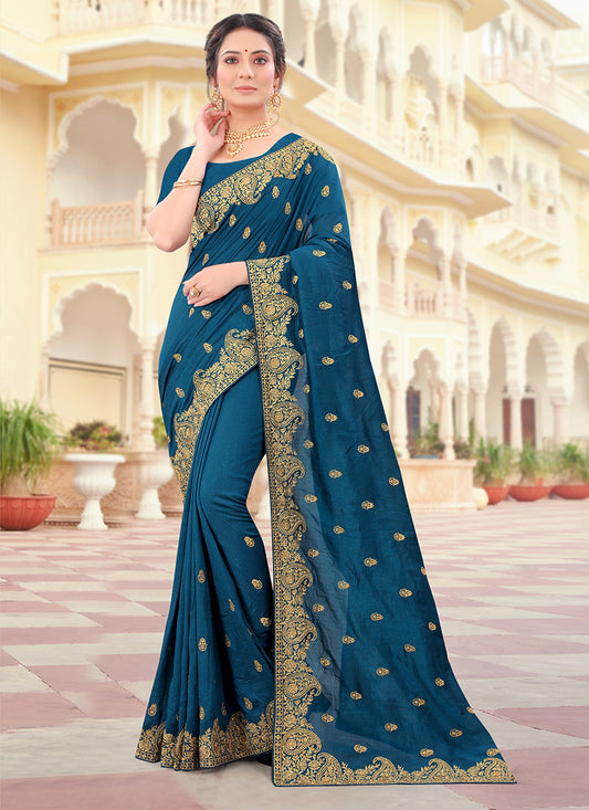 Rama Vichitra Silk Wedding Wear Zari Work Saree