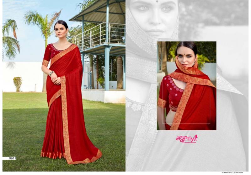 Clearance Sale: Red Vichitra Silk Casual Wear Lace Work Saree at Unbeatable Prices!
