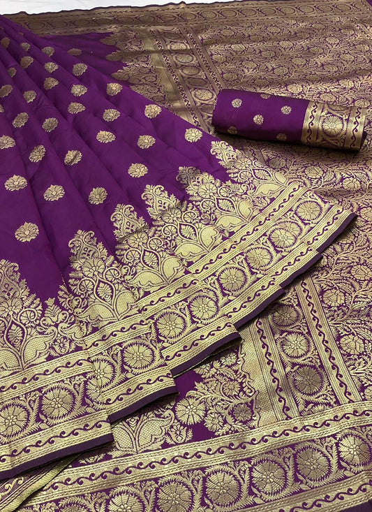 Wine Banarasi Silk Traditional Wear Weaving Saree