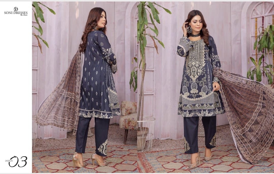 Timeless Embroidered Soni Brand Linen Pakistani Dress -03