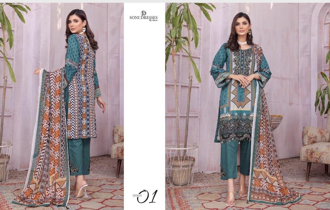 Timeless Embroidered Soni Brand Linen Pakistani Dress -01