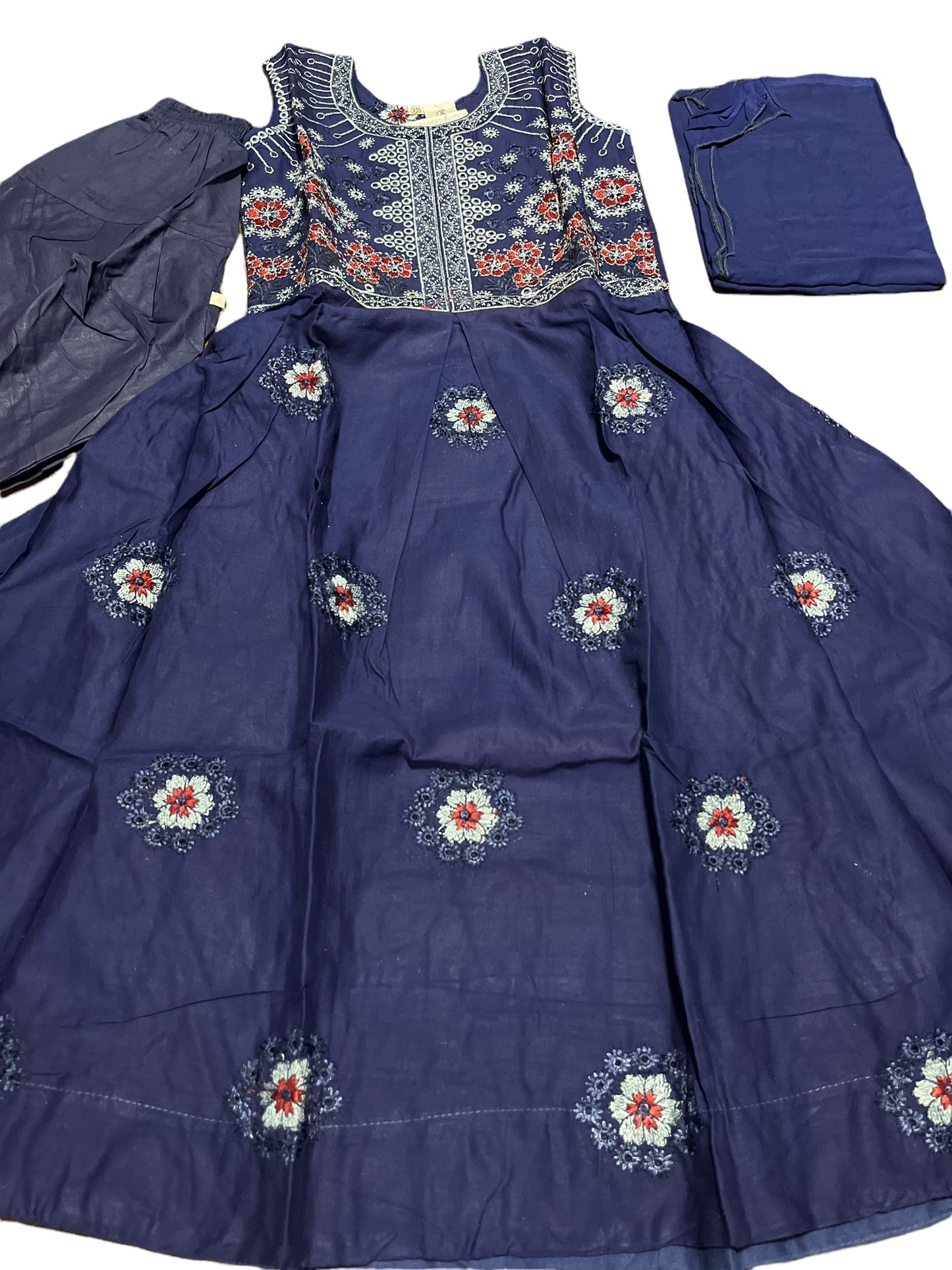Adorable Girls Cotton Dress with Bottom and Dupatta Set