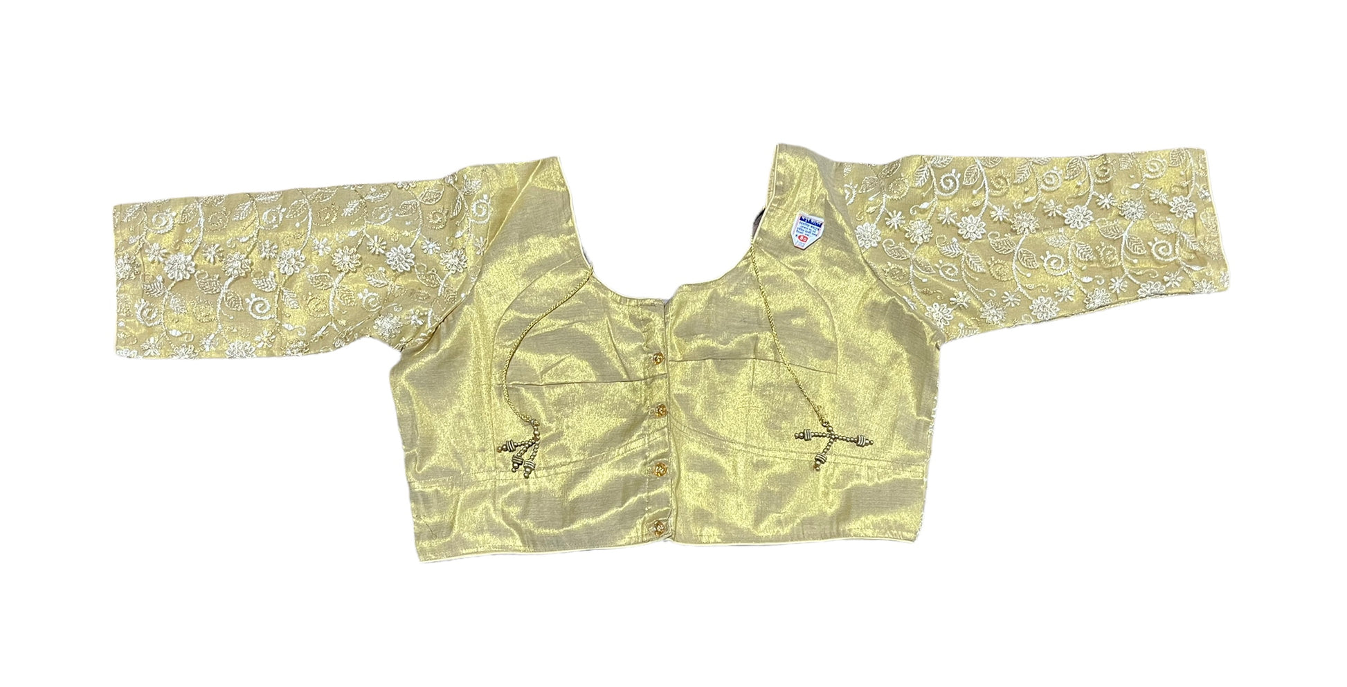 Traditional ready-made blouse for saree by Saree Ghor Charlotte, showcasing intricate embroidery and ethnic design for women.