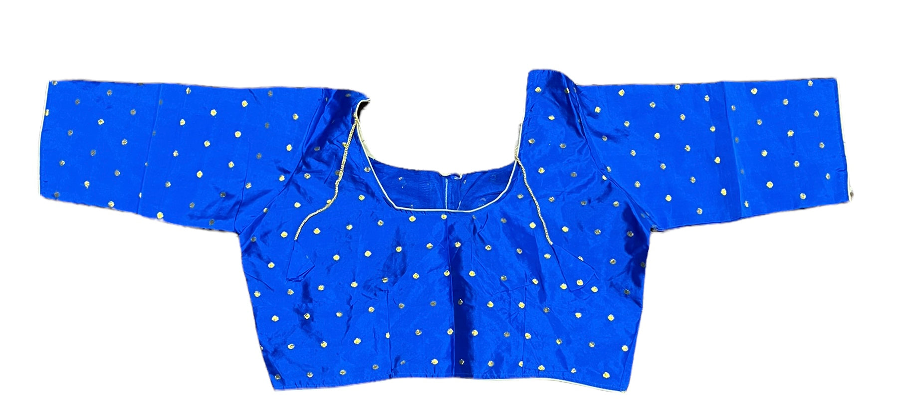 Blue traditional ready-made blouse for saree by Saree Ghor Charlotte, showcasing intricate ethnic embroidery and classic design.