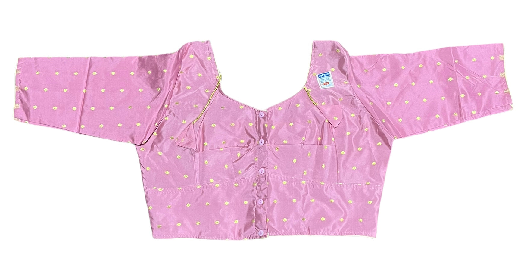 Pink traditional ready-made blouse for saree, ethnic wear for women, from Saree Ghor Charlotte, featuring intricate design.