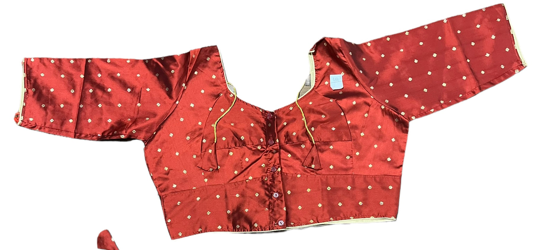 Red traditional ready-made blouse for saree, ethnic wear for women, from Saree Ghor Charlotte, featuring intricate embroidery and classic design.