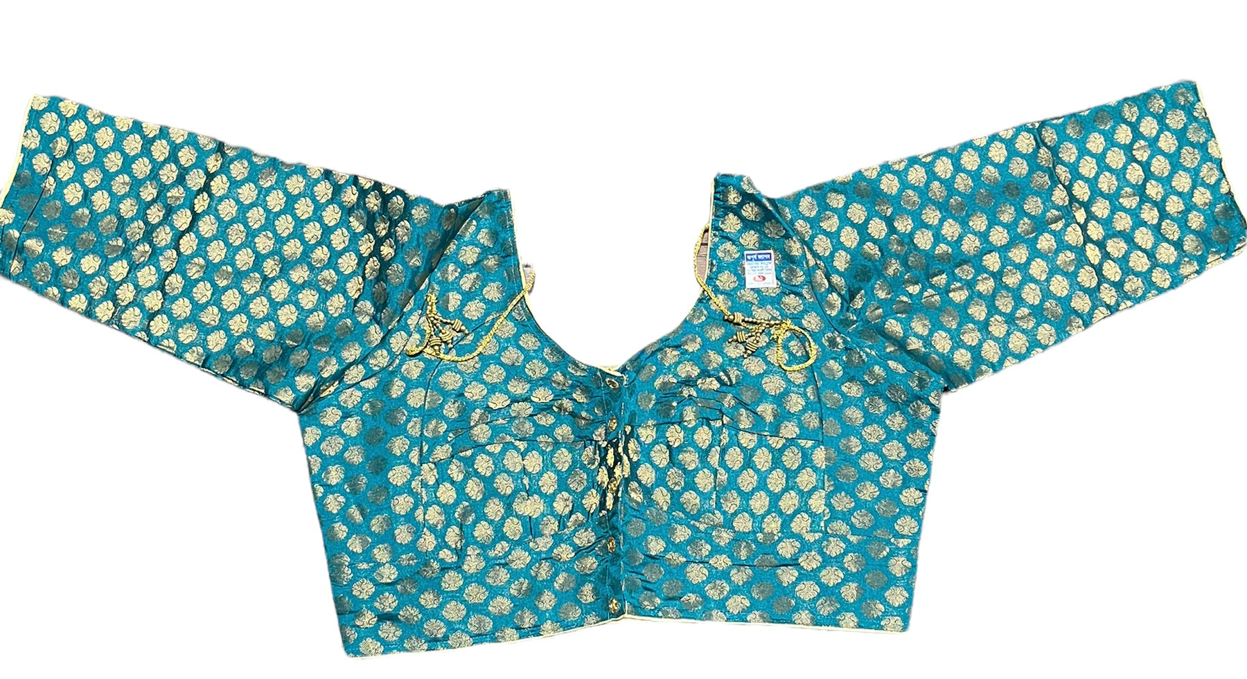 Green traditional ready-made blouse for saree by Saree Ghor Charlotte, showcasing ethnic design and feminine fit.