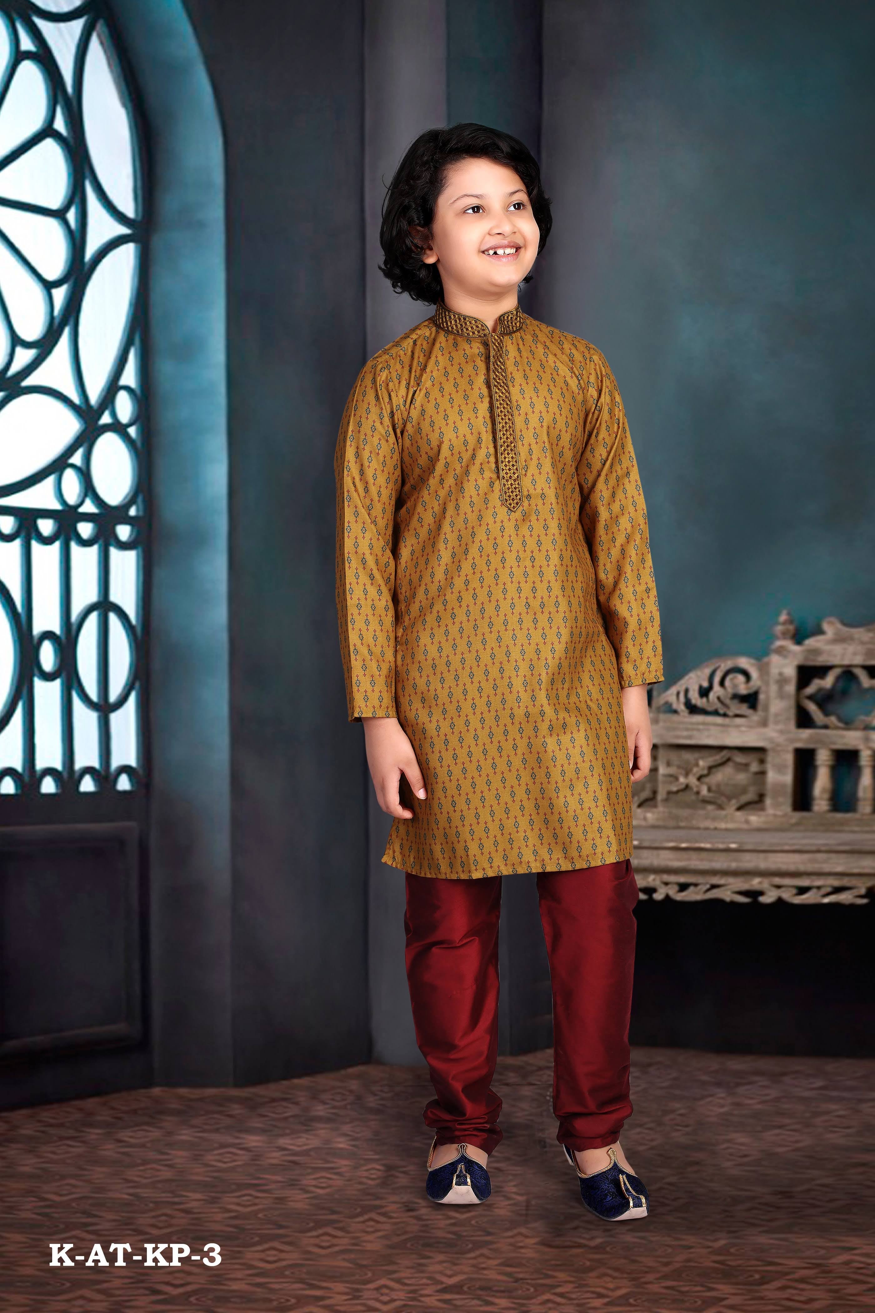 Poly Digital Print Work Traditional Kurta Pajama Set for Boys, Cultural Wear - Saree Ghor Charlotte