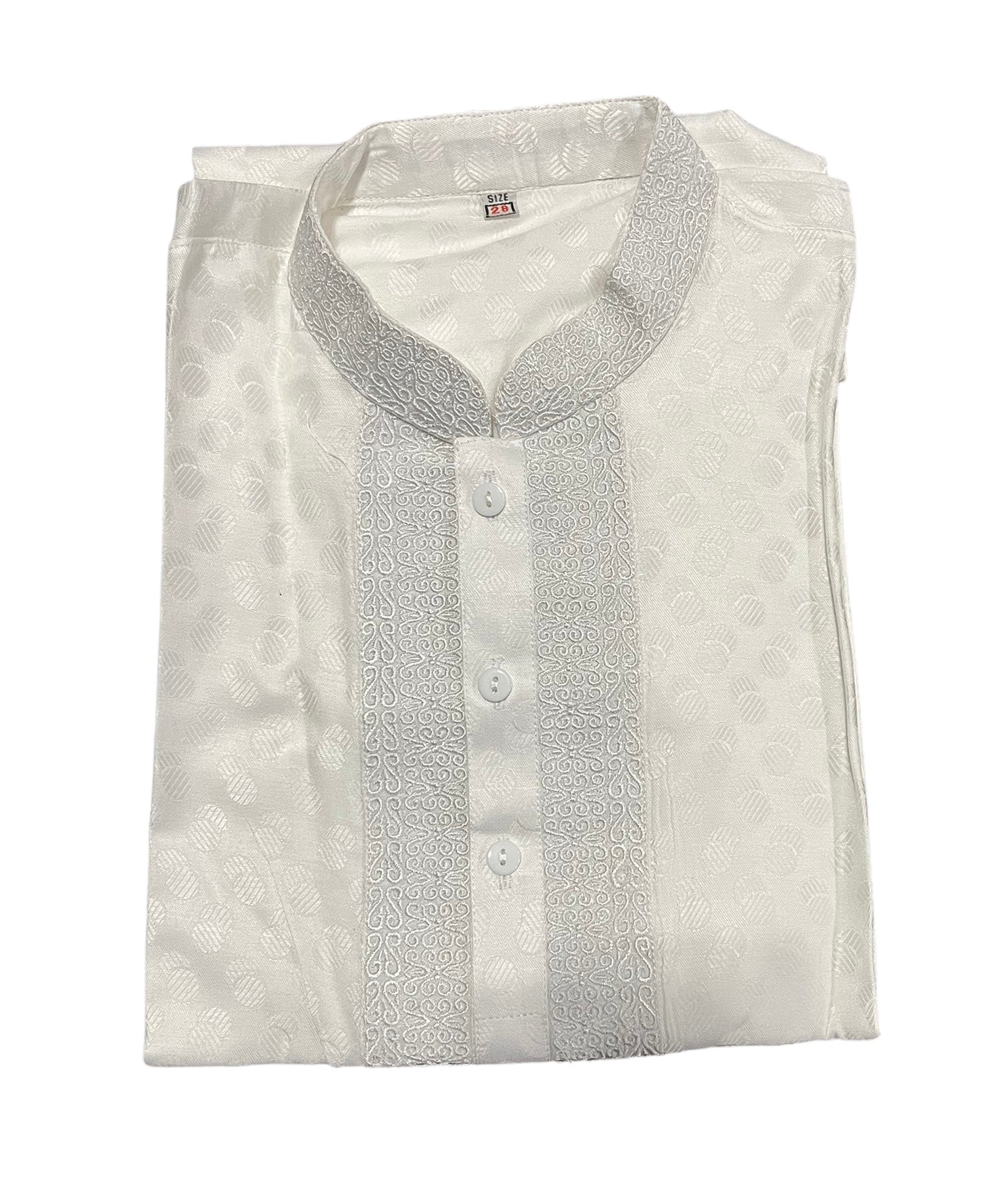 White cotton boys kurta by Saree Ghor Charlotte, traditional ethnic wear for 2-year-old boys, featuring classic comfort and cultural style.