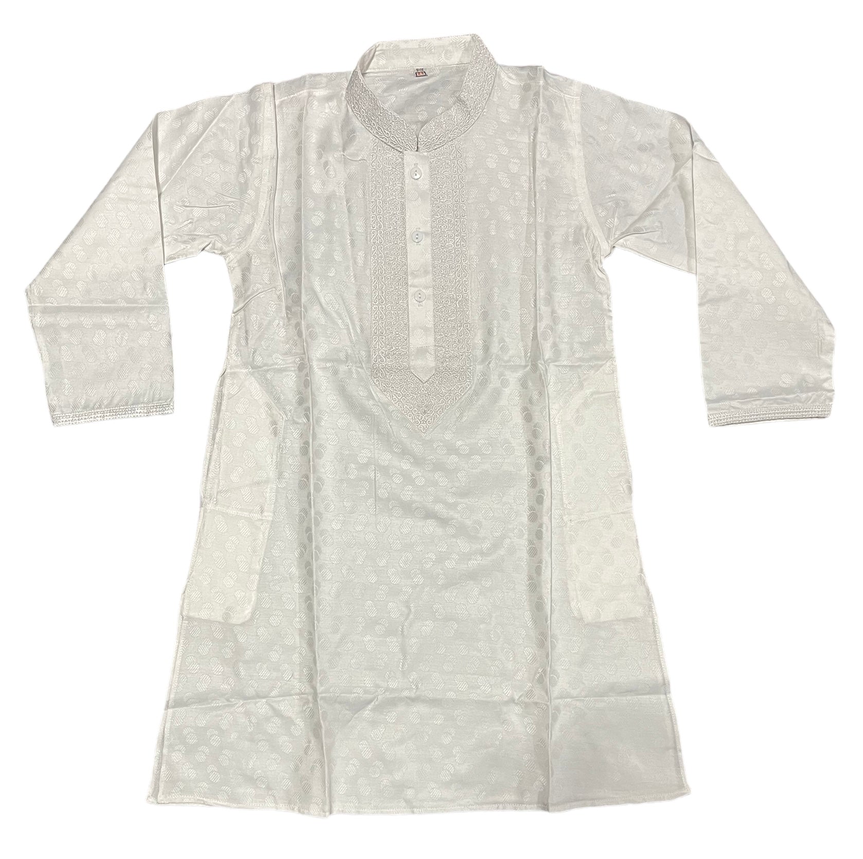 White boys cotton kurta from Saree Ghor Charlotte, traditional ethnic wear for 2-year-old boys, featuring classic comfort and cultural style.
