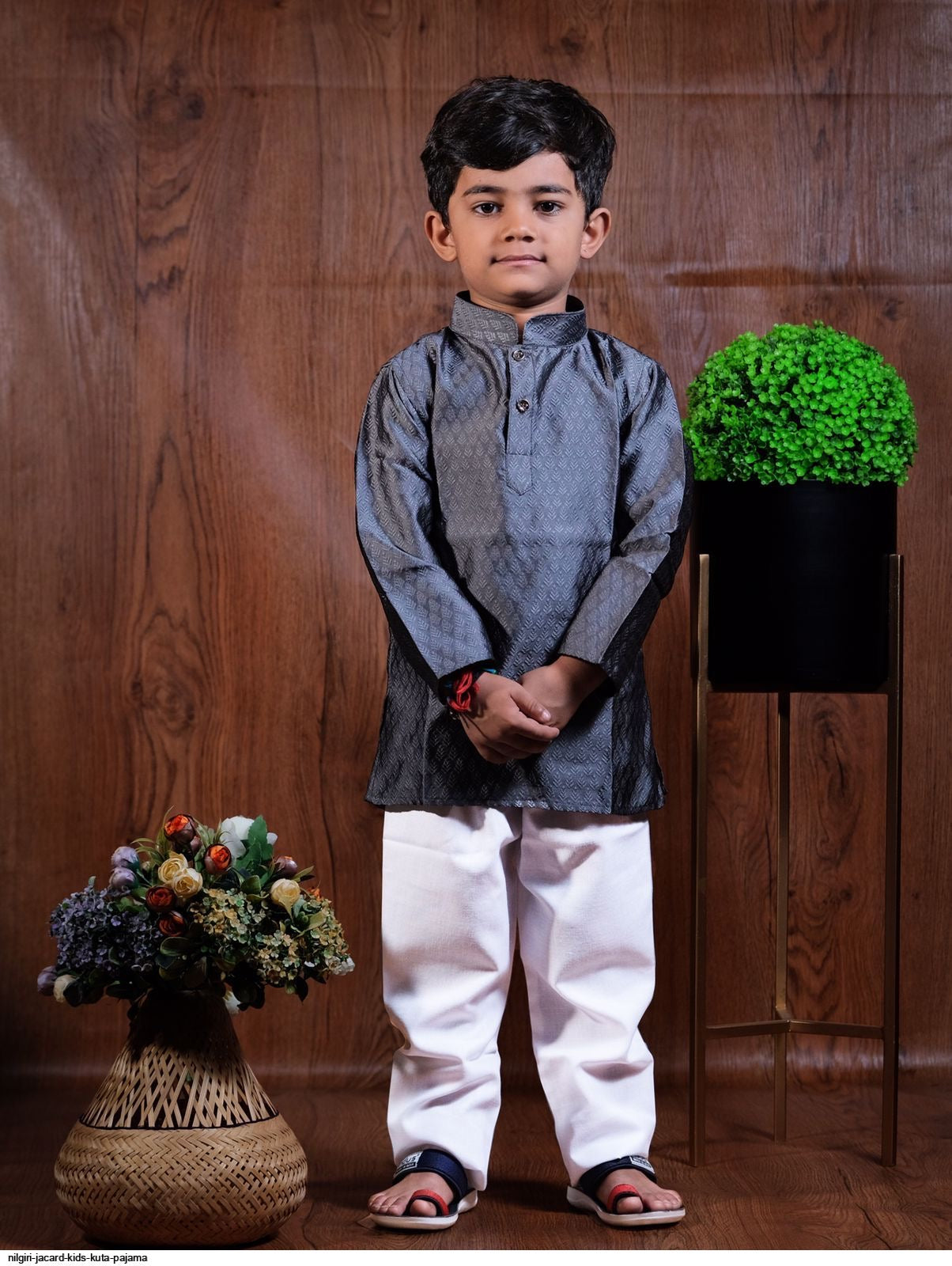 Traditional Jacquard Kids Kurta Pajama Set, Cultural Wear - Saree Ghor Charlotte