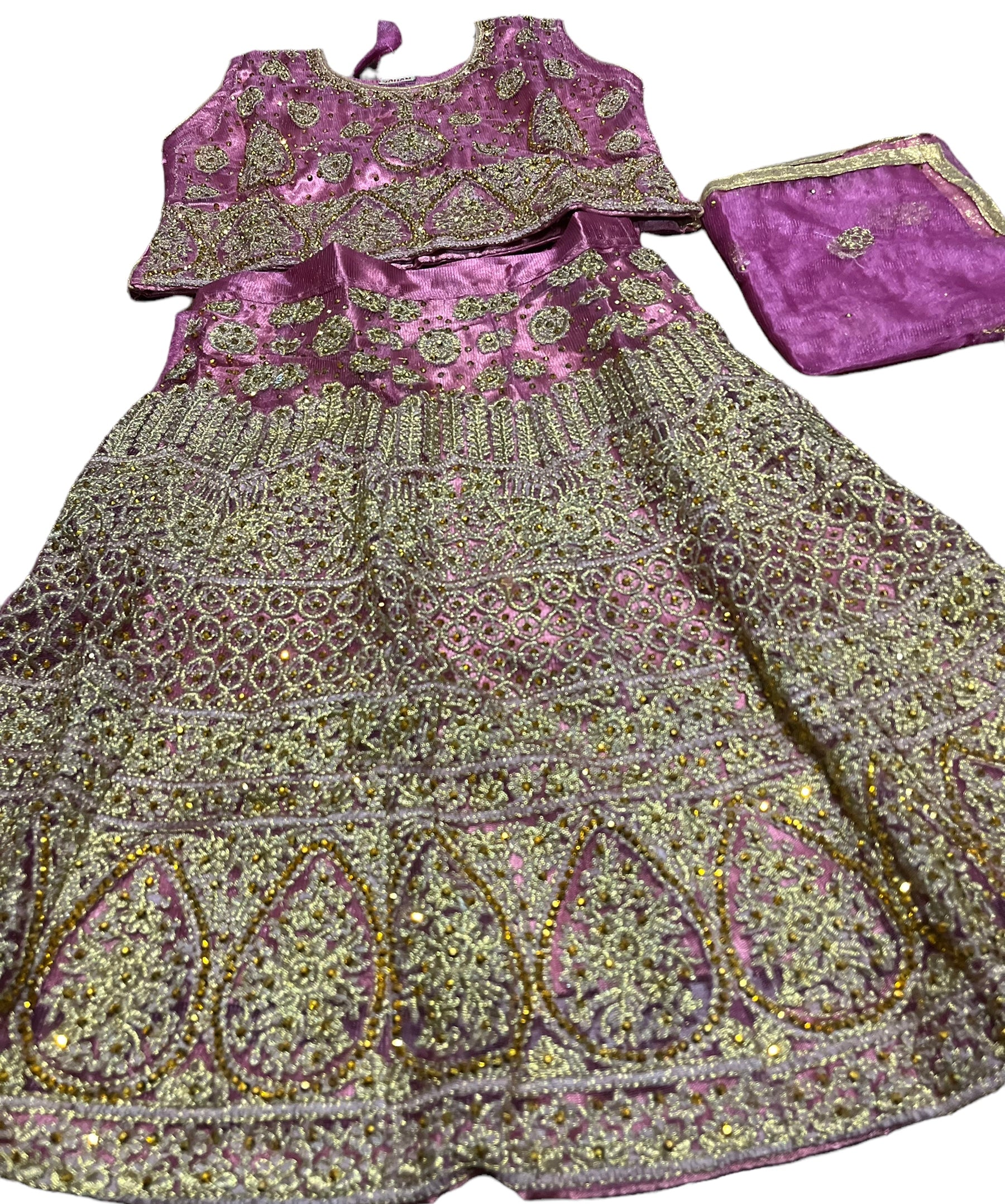 Traditional girls lehenga choli set by Saree Ghor Charlotte, colorful ethnic wear for kids aged 1-2 years, detailed fabric and design.