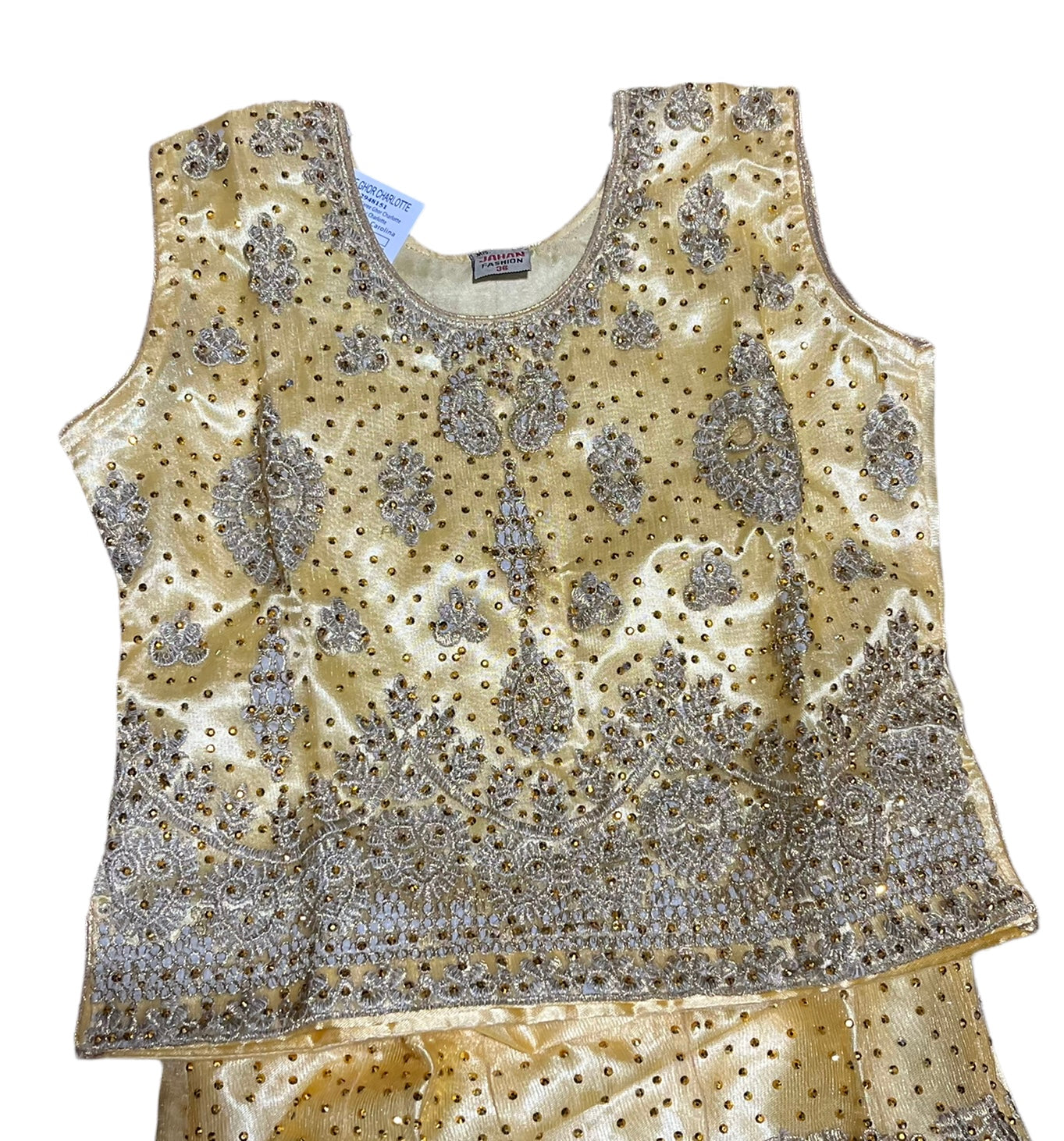 Traditional Girls Lehenga Choli set for kids, ethnic wear by Saree Ghor Charlotte, featuring vibrant fabric and intricate embroidery.