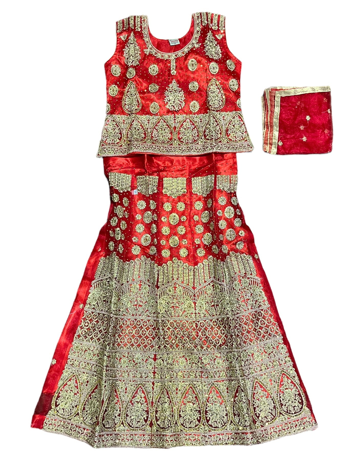 Traditional girls’ Lehenga Choli set by Saree Ghor Charlotte for ages 10-12, featuring colorful ethnic wear with intricate embroidery.
