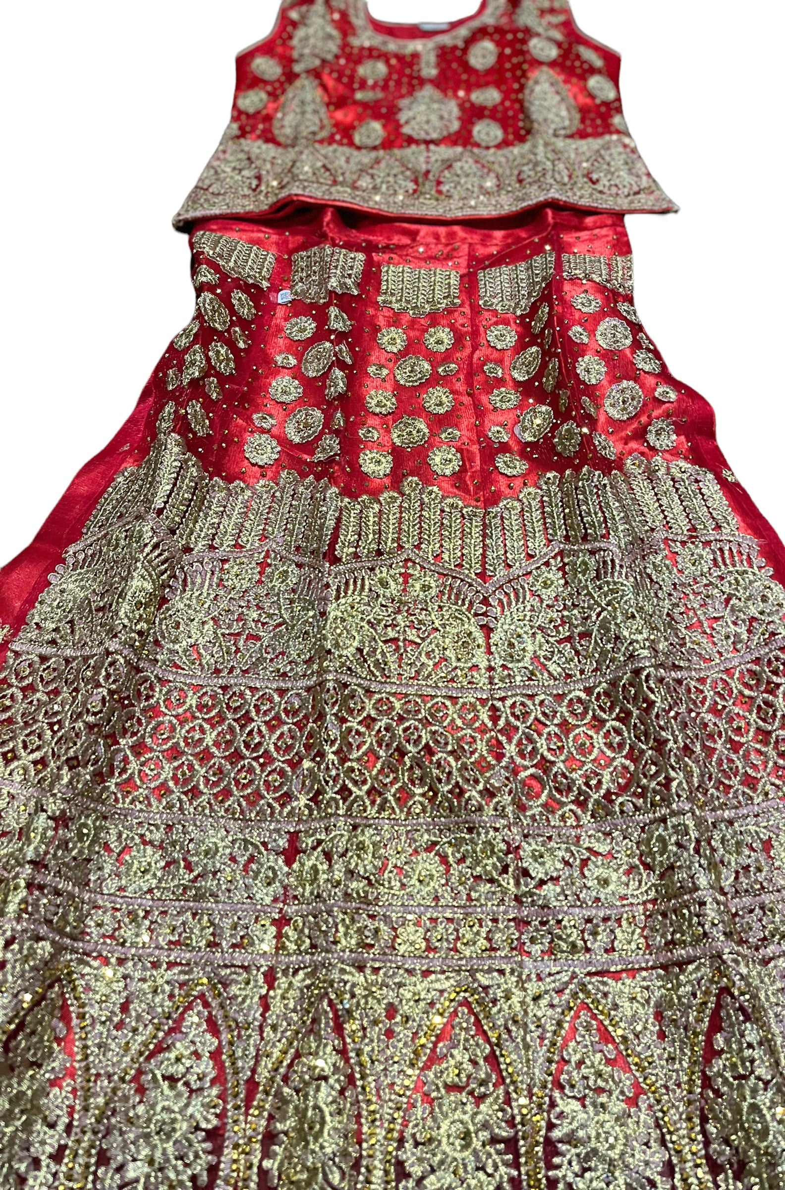 Traditional girls' Lehenga Choli set by Saree Ghor Charlotte, colorful ethnic wear for kids age 10-12, with intricate design details.