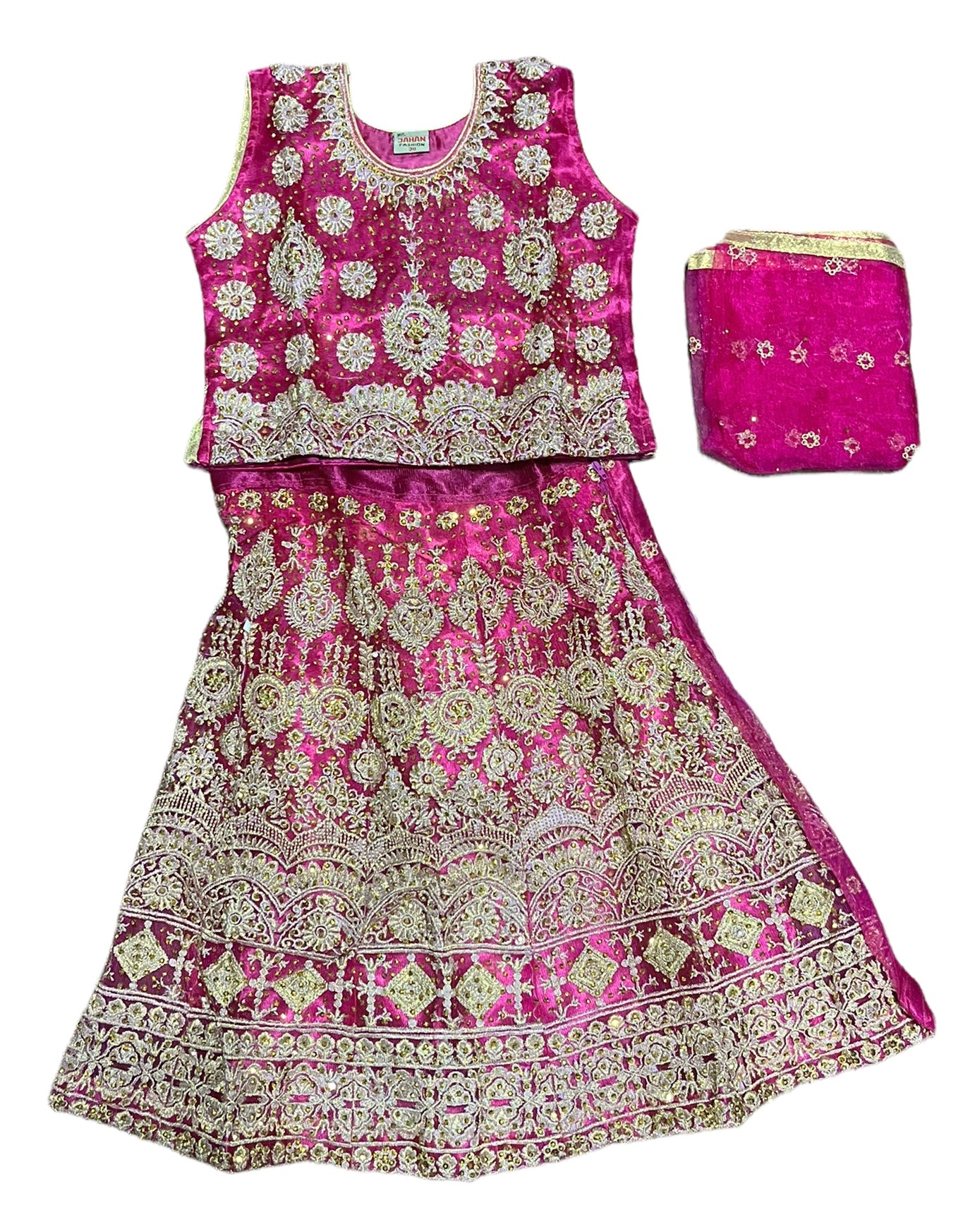 Traditional girls' Lehenga Choli set by Saree Ghor Charlotte, featuring vibrant ethnic wear for kids aged 3-4 years.