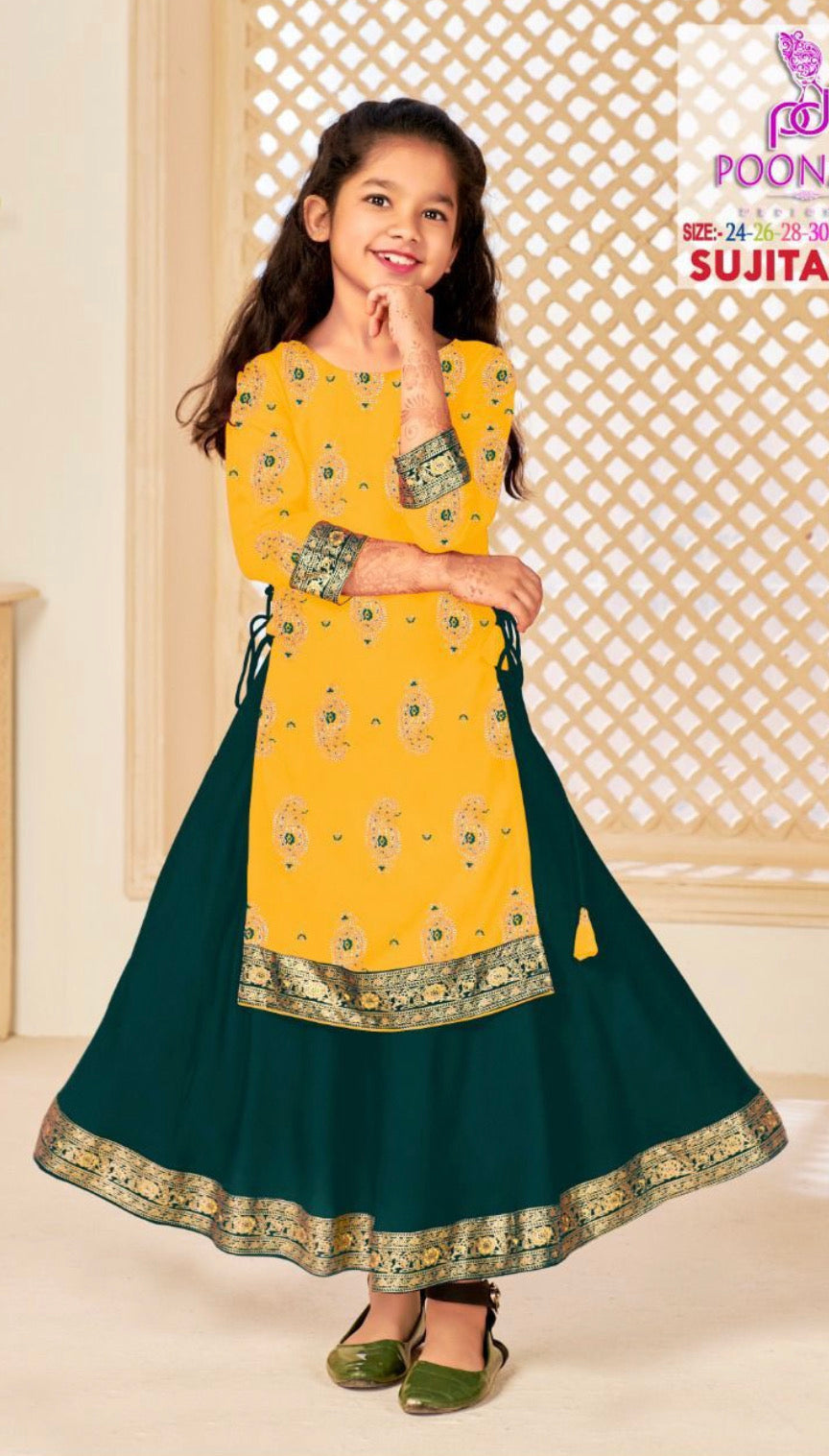 Elegant Girls Rayon Foil Printed Gown,Style Traditional Dress, Cultural Wear, 10 - Saree Ghor Charlotte