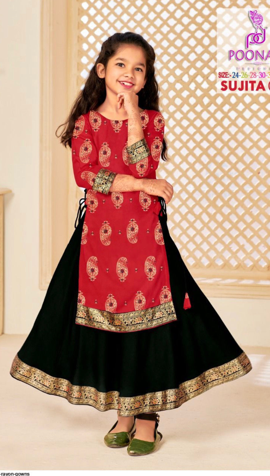 Elegant Girls Rayon Foil Printed Gown,Style Traditional Dress, Cultural Wear, 11 - Saree Ghor Charlotte