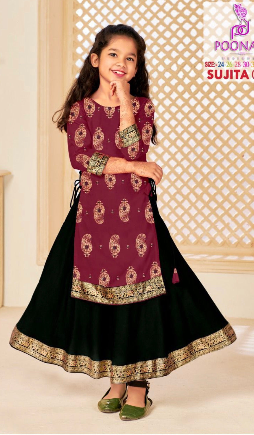 Elegant Girls Rayon Foil Printed Gown,Style Traditional Dress, Cultural Wear, 12 - Saree Ghor Charlotte