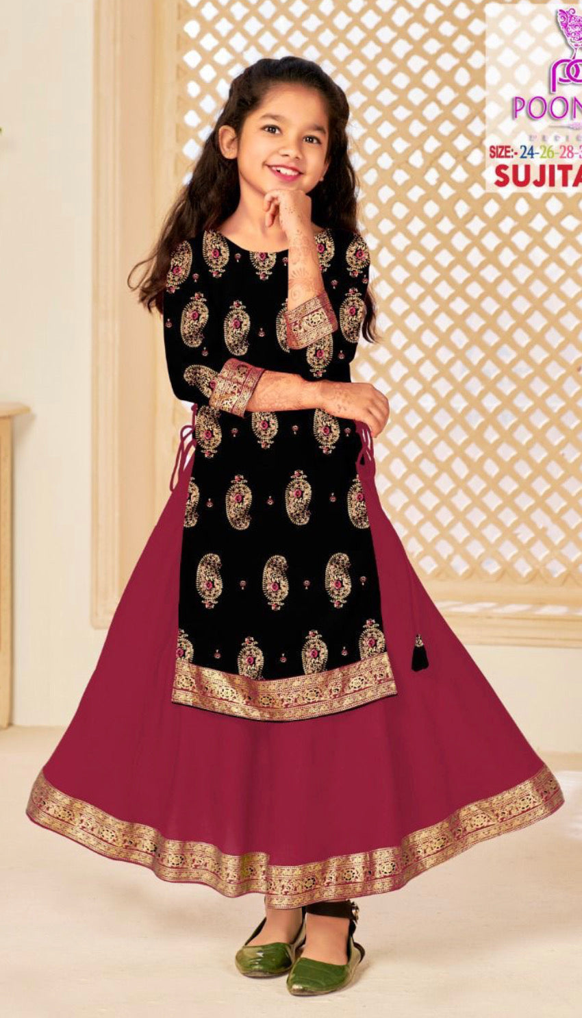 Elegant Girls Rayon Foil Printed Gown,Style Traditional Dress, Cultural Wear, 14 - Saree Ghor Charlotte