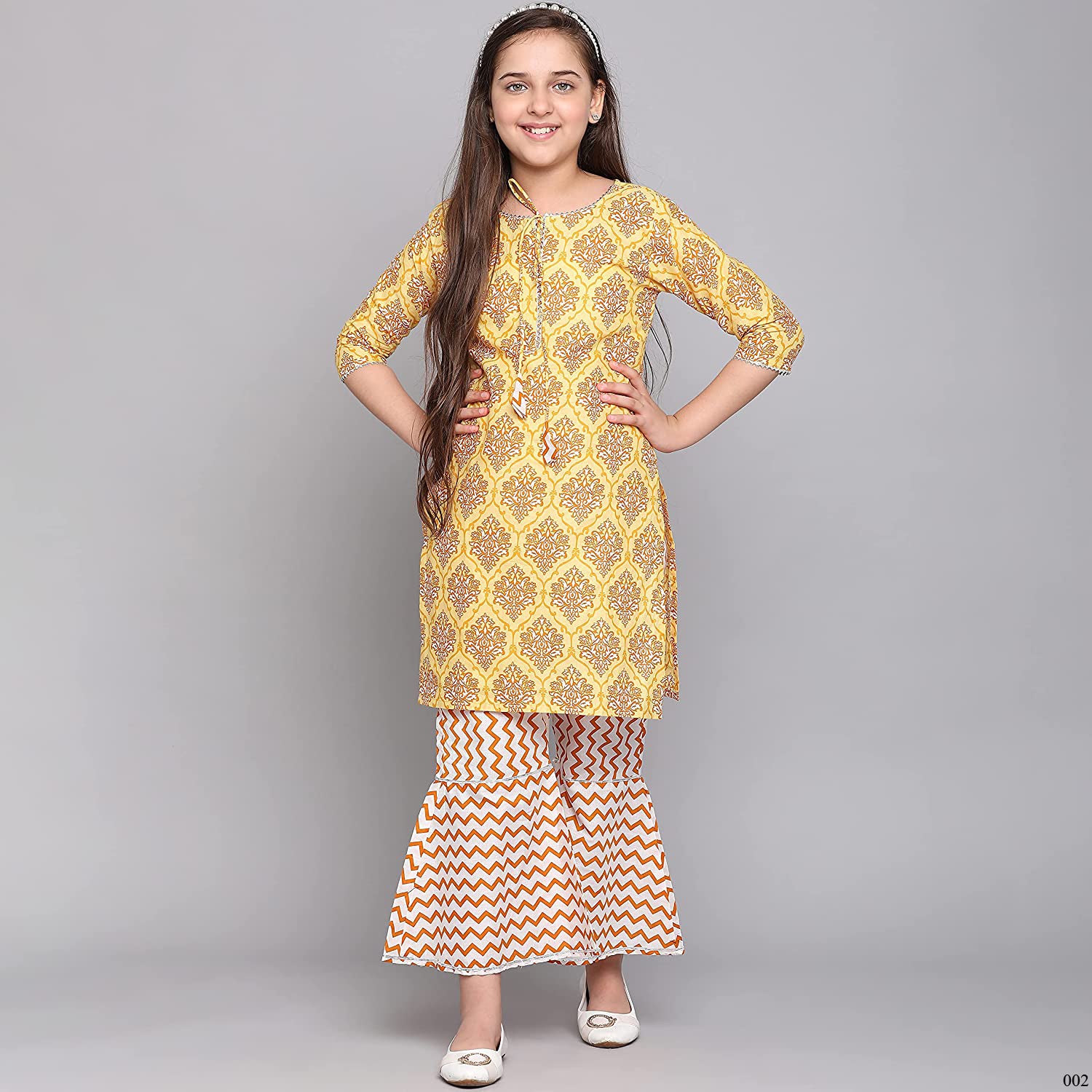 Traditional cotton kurti set with pant for girls, ethnic wear for kids, by Saree Ghor Charlotte, in age-appropriate design.