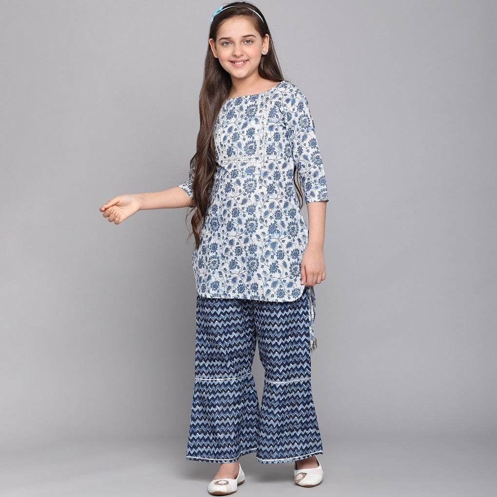 Traditional cotton girls' kurti set with matching pants, cultural ethnic wear for kids aged 4-5 by Saree Ghor Charlotte.