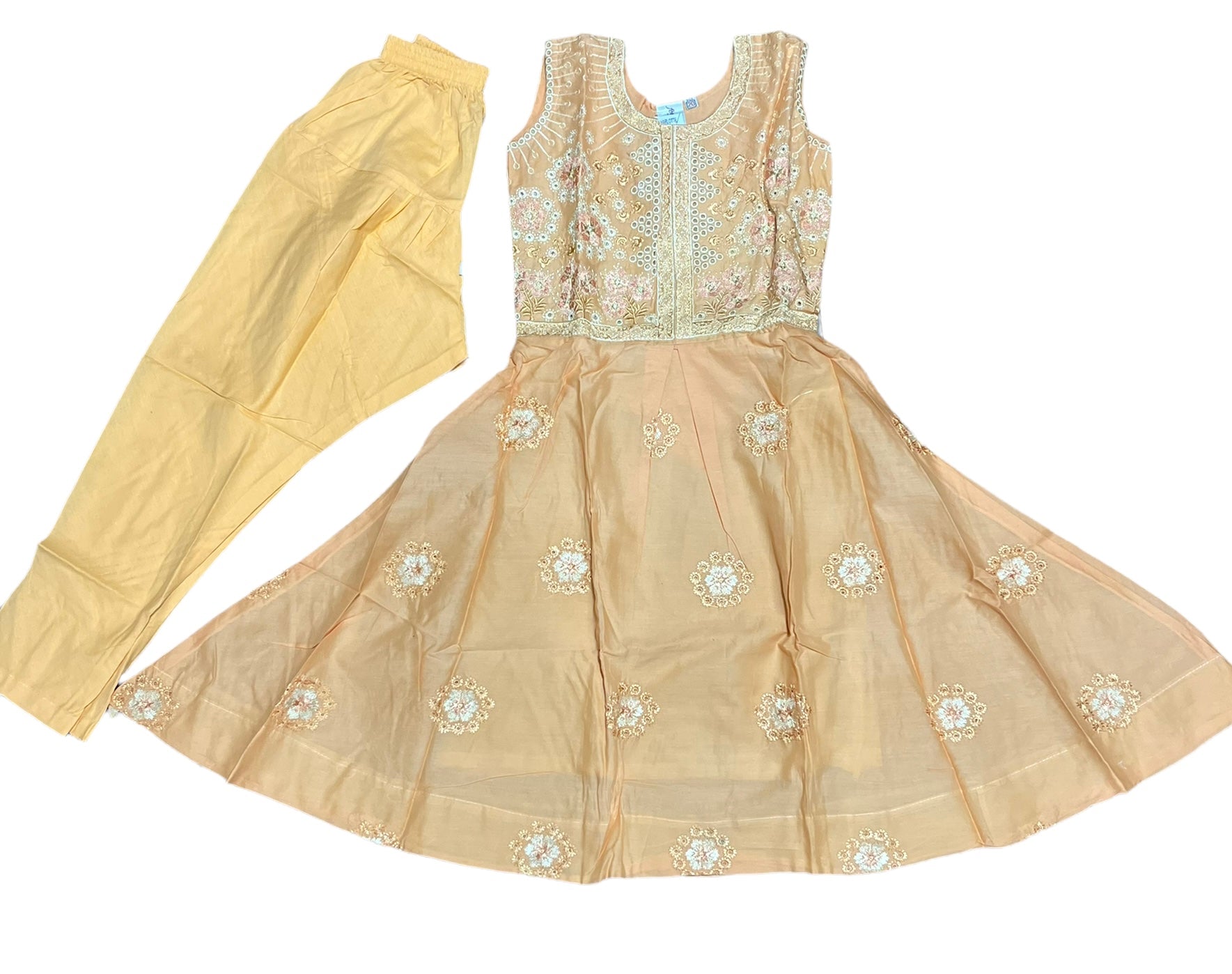 Traditional cotton salwar kameez suit for girls aged 4-5, ethnic wear by Saree Ghor Charlotte, with colorful patterns and classic design.
