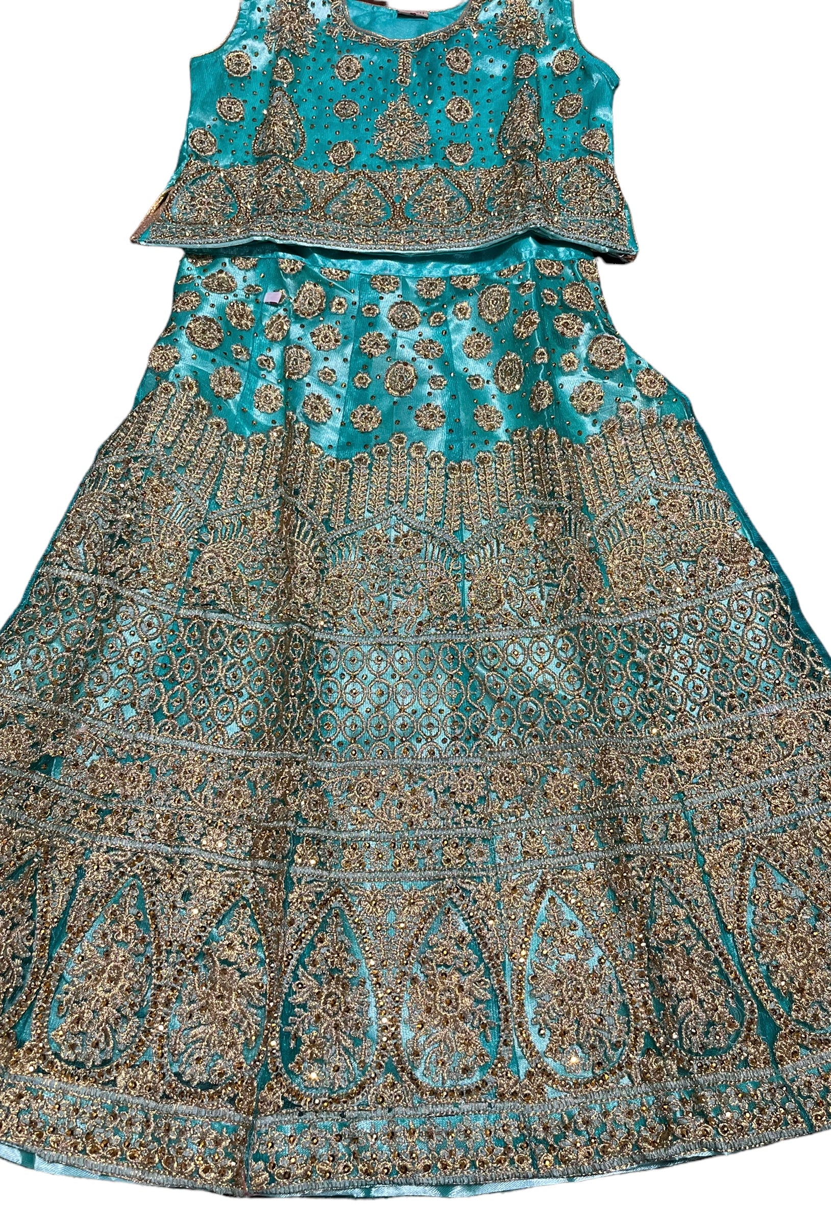 Traditional girls' Lehenga Choli set by Saree Ghor Charlotte, ethnic wear for kids aged 5-6, featuring colorful, intricate embroidery.