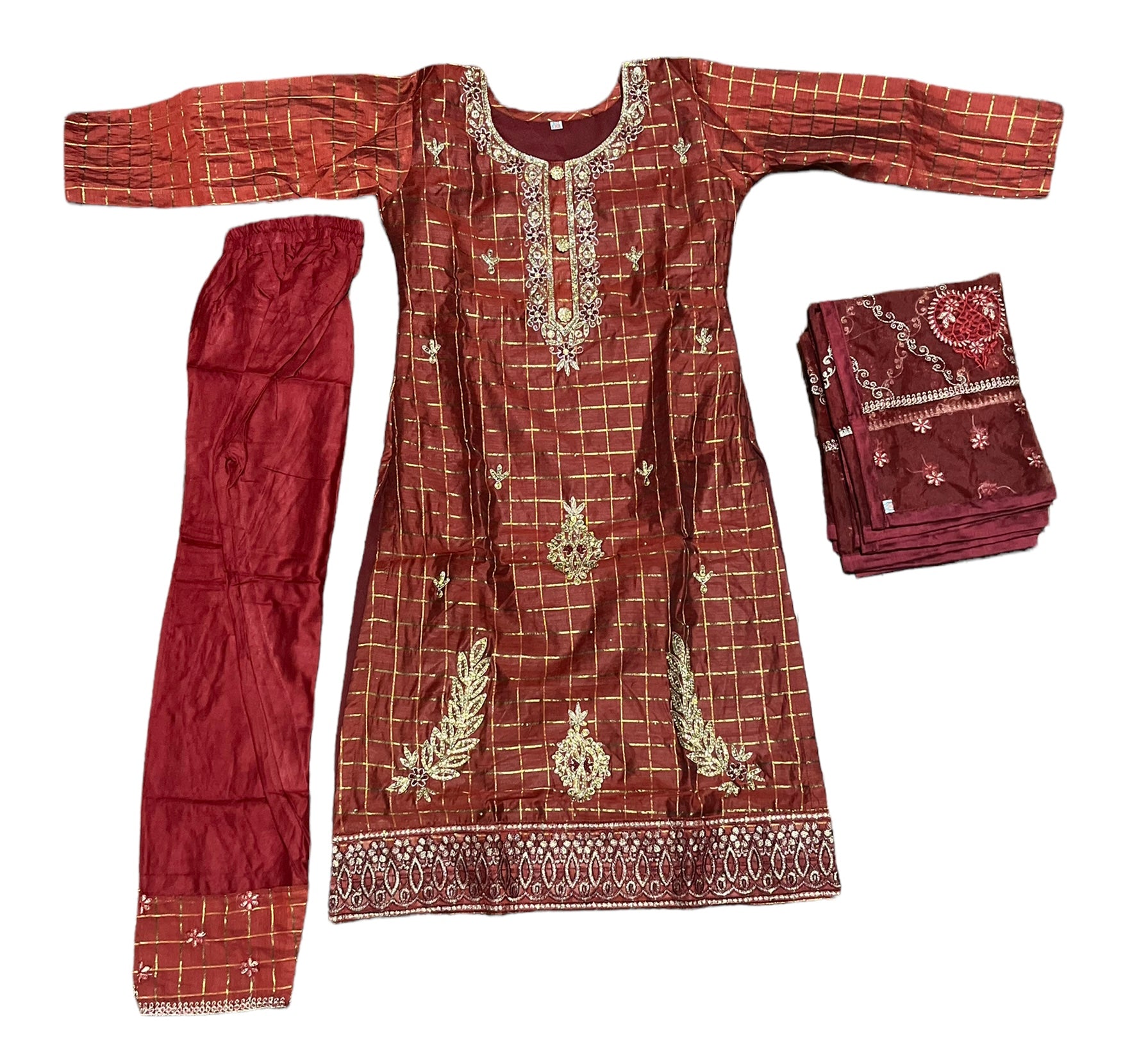 Traditional cotton Salwar Kameez set for girls, cultural ethnic wear by Saree Ghor Charlotte, for ages 6-7 years.