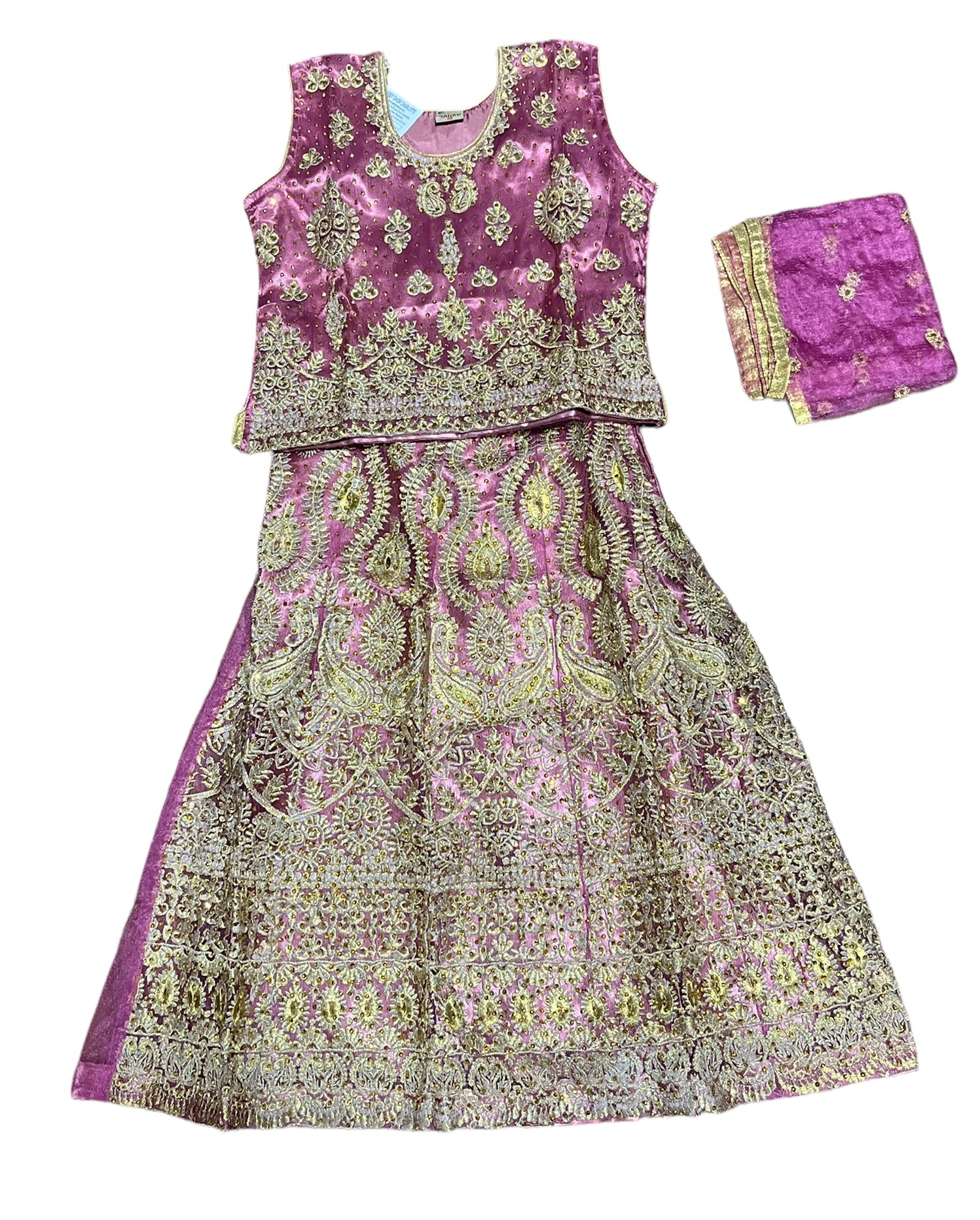 Traditional girls' Lehenga Choli set by Saree Ghor Charlotte, vibrant ethnic wear for kids aged 6-7 years.